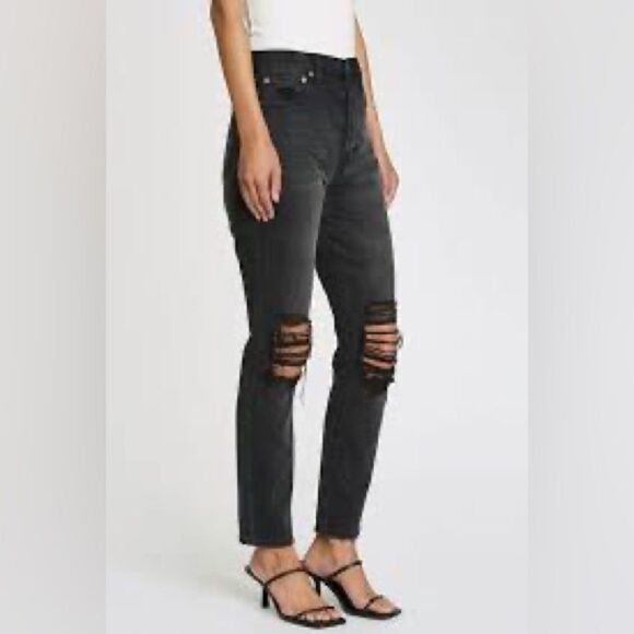 pistola Denim - Pistola jeans Keaton High rise slim straight Black Distressed ripped knees 25